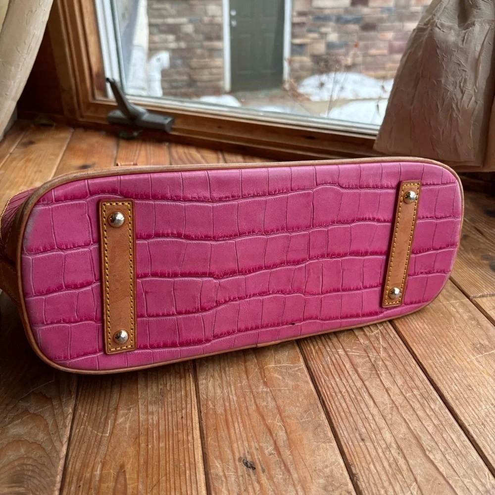 Dooney & Bourke Pink and Brown Croc Embossed Satchel